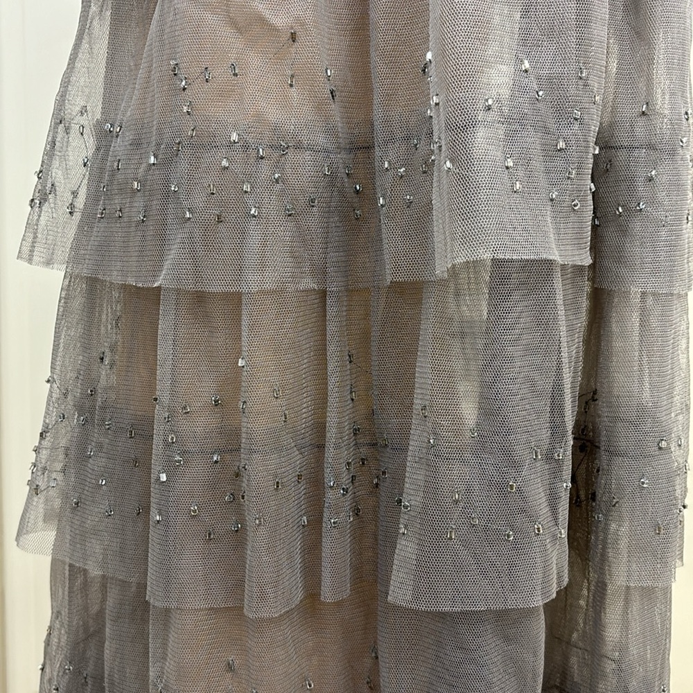 Chan Luu Gray Tiered & Beaded Fairy Maxi Mesh Tulle Skirt Medium - Picture 11 of 14